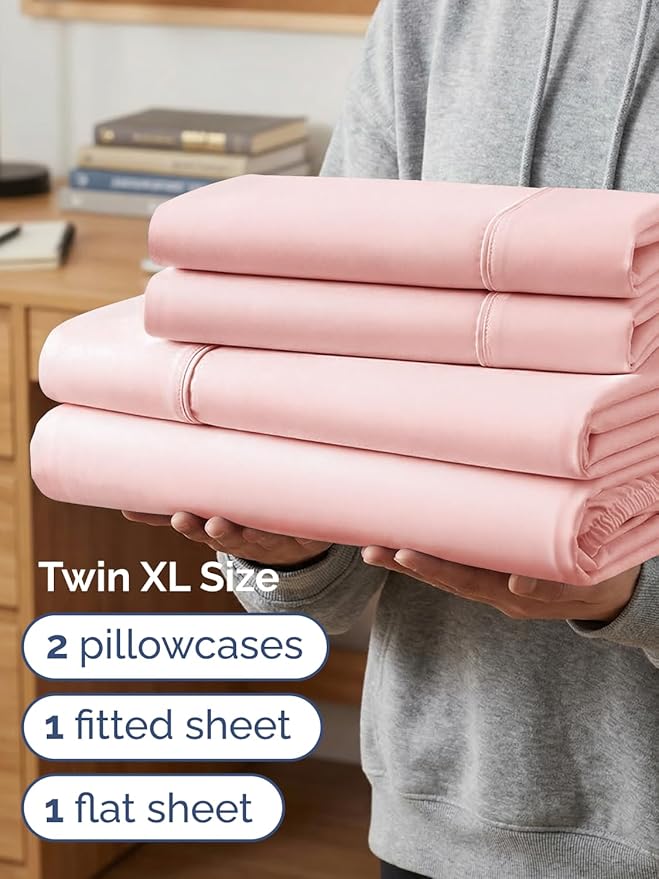 Extra Deep Twin XL Sheet Set - 4 Piece Breathable and Cooling Sheets - Hotel Luxury Bedding for Women, Men, Kids & Teens - Easy & Secure Fit - Soft and Wrinkle Free - Extra Deep Pockets - Baby Pink