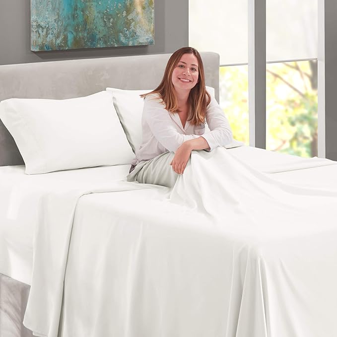 Nestl Queen Size Sheet Set, 4 Piece Extra Deep Pocket (18-24 inches), Microfiber, Cooling, Hotel Luxury, Soft, Breathable, Wrinkle-Free, Easy to Care, White