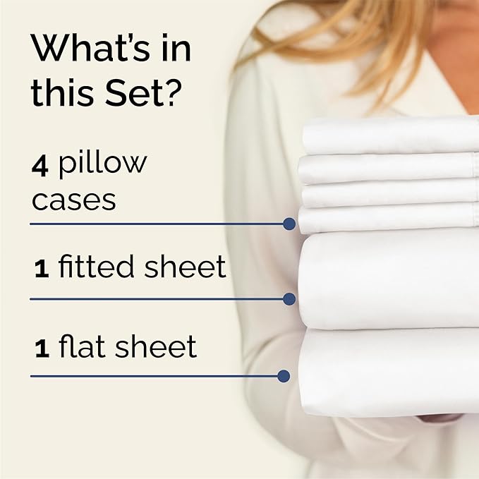 Queen 6 Piece Sheet Set - Comfy, Breathable & Cooling - Soft Hotel Luxury Bedding for Women, Men, Kids, Teens and Children - 1 Flat & 1 Fitted Sheet & 4 Pillowcases with Deep Pockets - Antique White