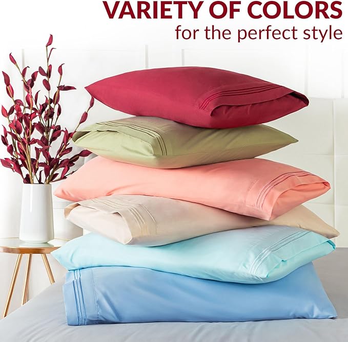 Mellanni Pillow Cases Set - 4 PC Iconic Collection Pillowcases - Hotel Luxury, Extra Soft, Cooling Pillow Covers - Wrinkle, Fade, Stain Resistant (Standard/Queen 20" x 30", Spa Blue)