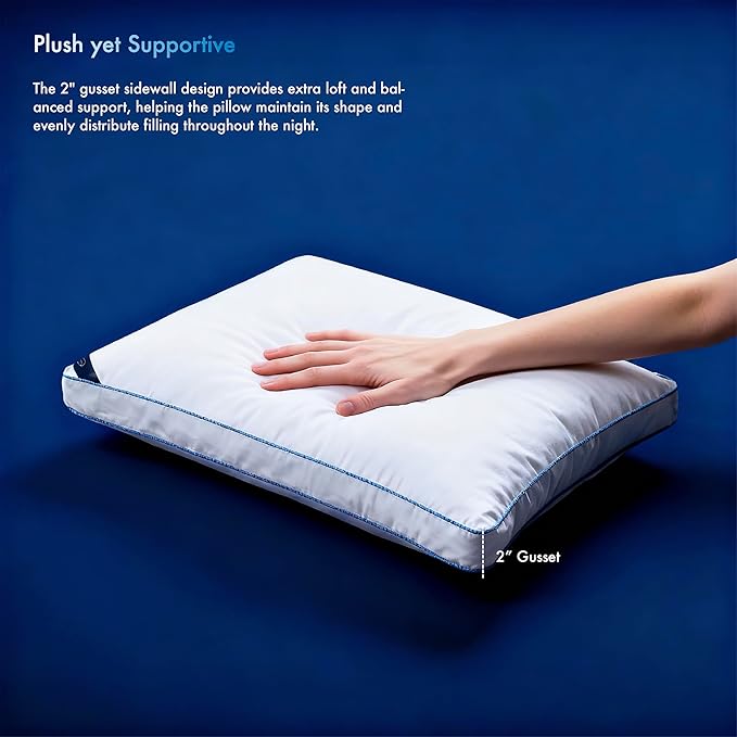Sleep Climate 37.5® Temperature Regulating Hotel Bed Pillows King Size Set of 1, 300 Thread Count Down Alternative Pillow with 2” Gusset, Machine Washable for Side or Back Sleeper Pillows, 17"x 33"