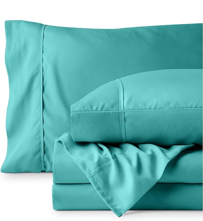 Bare Home Hotel Luxury Twin XL Sheet Set, Extra Soft - 4 Piece Set - Deep Pockets - Easy Fit - Cooling & Breathable - Wrinkle, Fade, Stain Resistant - Includes 2 Pillowcases (Twin XL, Turquoise)