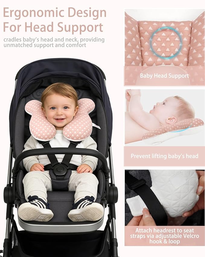 KAKIBLIN Baby Travel Pillow, Baby Neck Pillow for Car Seat, U-Shaped Head and Neck Support for Stroller Pushchair, Soft Cooling Breathable Infant Head Pillow for Newborn Toddler