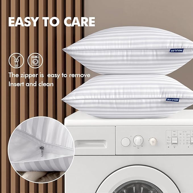 MIULEE 22x22 Pillow Inserts, Firm and Fluffy Decorative Square Throw Pillows for Couch Sofa Bed, Down Alternative with 100% Cotton Cover Pack of 2