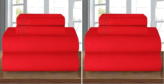 Elegant Comfort Luxury Soft 1500 Premier Egyptian 4-Piece Premium Hotel Quality Wrinkle Resistant Coziest Bedding Set, All Around Elastic Fitted Sheet, Deep Pocket up to 16inch, Queen, Red (Pack of 2)