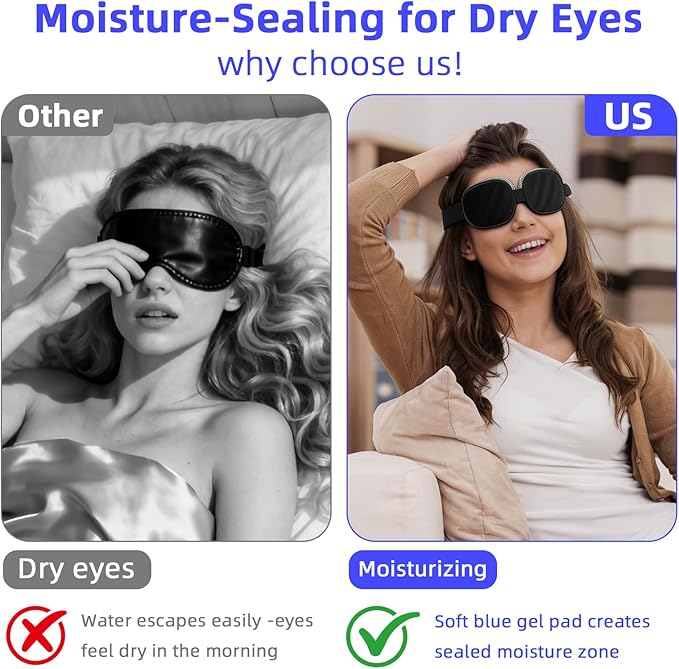 Sleep Mask for Dry Eyes, Moisturizing Blackout Dry Eye Mask with Removable Silicone Cups, Soft Adjustable Comfortable for Travel & Night Sleep