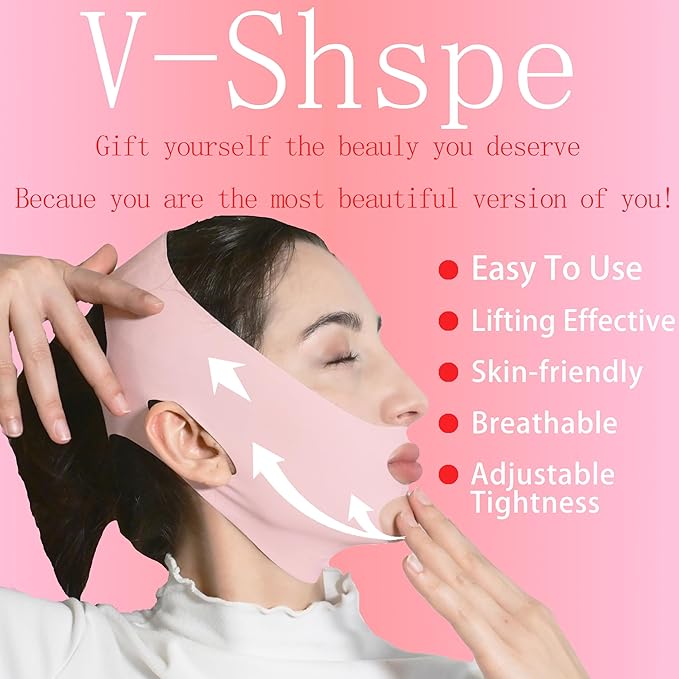 V Line Lifting Mask Chin Strap for Sleeping, Face Lifting Strap, Chin Strap, V Line Mask, Jawline Shaper, Jaw Strap, Double Chin Reducer, Face Lift Tape & Snoring Solution (Pink~)