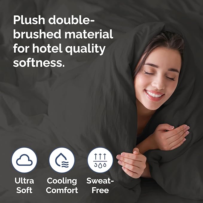 Duvet Cover Queen Size Set - Extra Soft Queen Duvet Cover 90" x 90" with 2 Pillow Shams - Hotel Luxury, Easy Care & Fade Free w/ Zipper Closures & Ties - All Season, Comfy and Breathable (Charcoal)