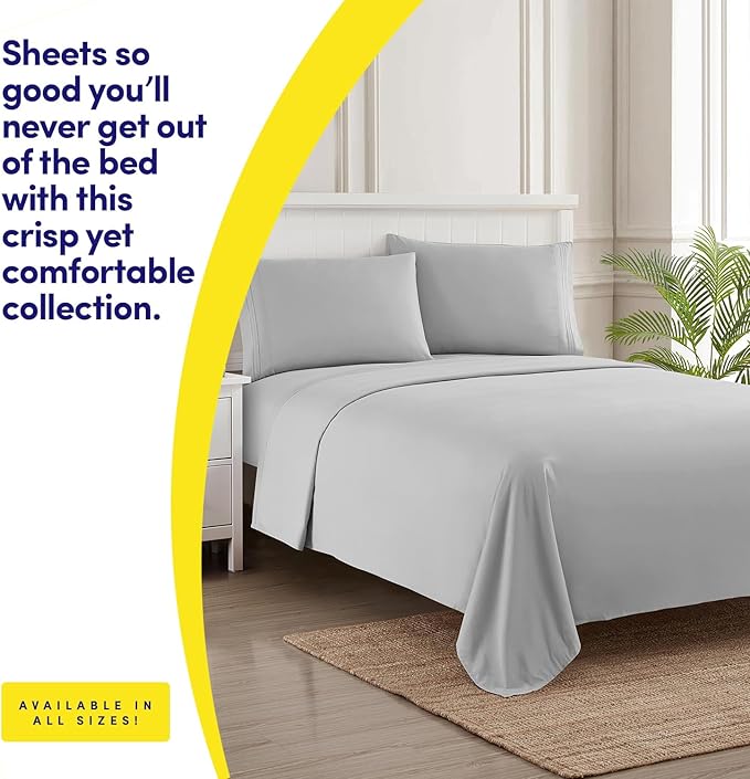 1500 Supreme Collection Extra Soft RV Short Queen Sheets Set, Silver - Luxury Bed Sheets Set with Deep Pocket Wrinkle Free Hypoallergenic Bedding, Over 40 Colors, RV Short Queen Size, Silver