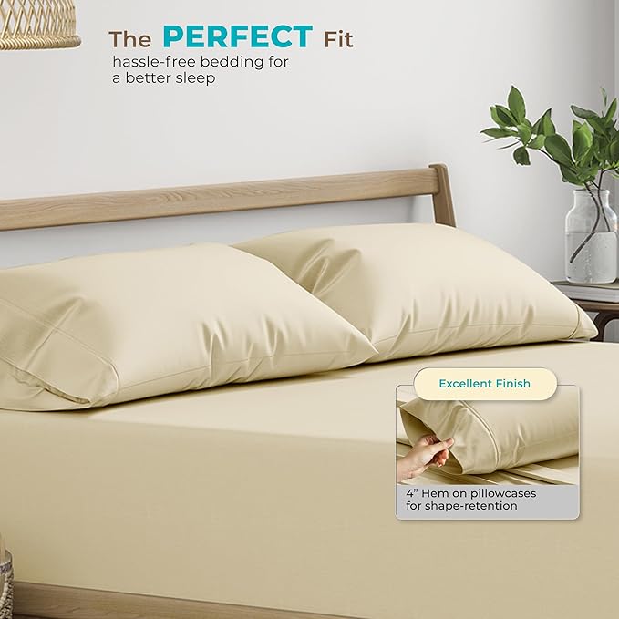 THREAD SPREAD 100% Egyptian Cotton King Size Pillow Cases Set of 2 - Luxury 800 Series Euphoria Collection Pillow Cases King Size (Sand), Soft Cooling Breathable Hotel Cotton Pillowcases