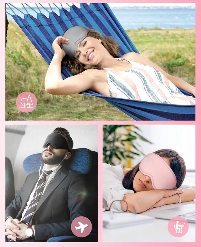Sleep Mask for Side Sleeper Women Men, Light Blocking Eye Mask for Sleeping, 3D Contoured Cup Sleeping Mask for Zero Eye Pressure, with Adjustable Elastic Strap for Sleep Travel, Black