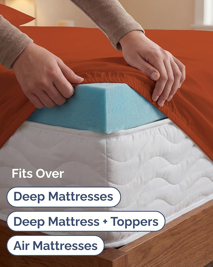 Extra Deep Twin XL Sheet Set - 3 Piece Breathable & Cooling Bed Sheets - Easily Fits 18 to 24 inch Mattress - Ultra Soft, Wrinkle & Fade Free w/ Extra Deep Pockets - Hotel Luxury Bedding - Terracotta