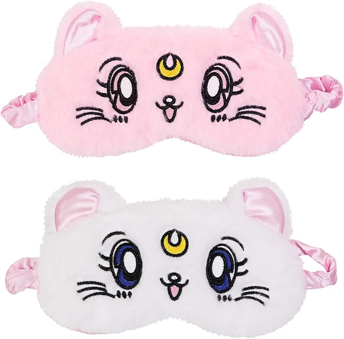 PERFECTSIGHT Sleep Eye Masks, Cute Cat Sleep Eye Cover Lightweight Adjustable Eyeshade Mask Cover for Women Men Sleep Travel Nap, Pink+White Kitty