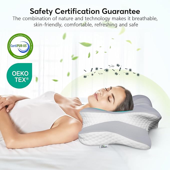 Cervical Contour Pillow for Neck, Shoulder and Back Pain Relief - Orthopedic Memory Foam Support for Side Sleepers