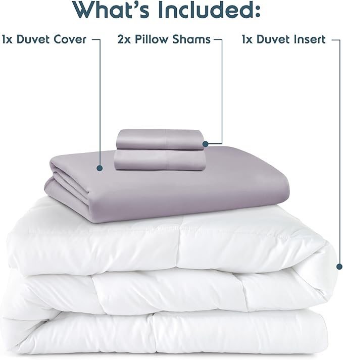 Nestl Queen Duvet Cover Set with Comforter Insert - Grey Lavender 4 Piece 90x90 Duvet Cover & 2 Pillow Shams with White Quilted Down Alternative Comforter, Ultra Soft, All Season