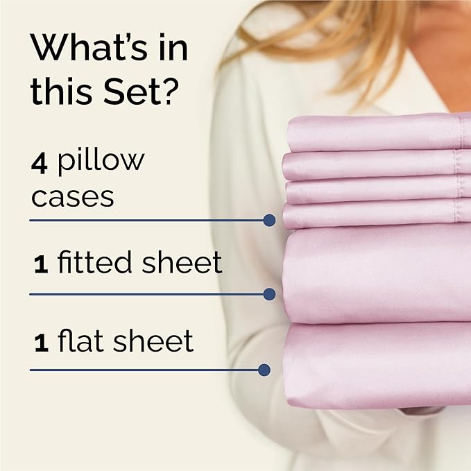 King 6 Piece Sheet Set - Comfy, Breathable & Cooling - Hotel Luxury Bedding for Women, Men, Kids, Teens & Children - 1 Flat & 1 Fitted Sheet & 4 Pillowcases w/ Deep Pockets - Wrinkle Free - Light Pink