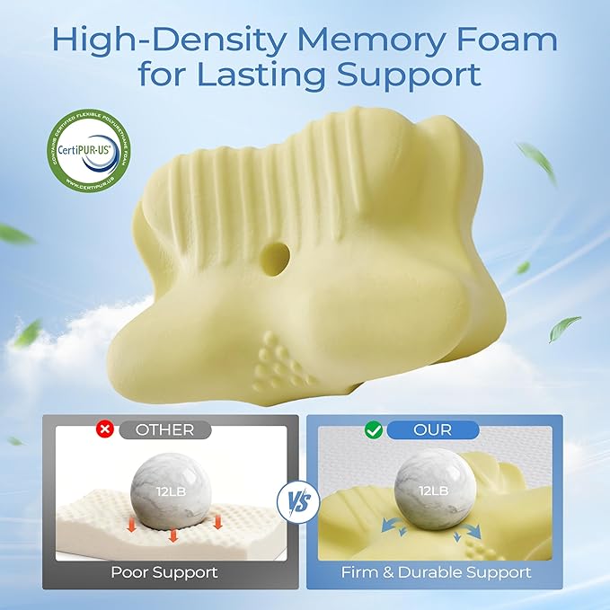 BDEUS Ergonomic Cervical Neck Pillow for Sleeping – Memory Foam Pillow with Massage Nodes for Neck Pain Relief, Side Sleeper & Back Support, CertiPUR-US Certified, White