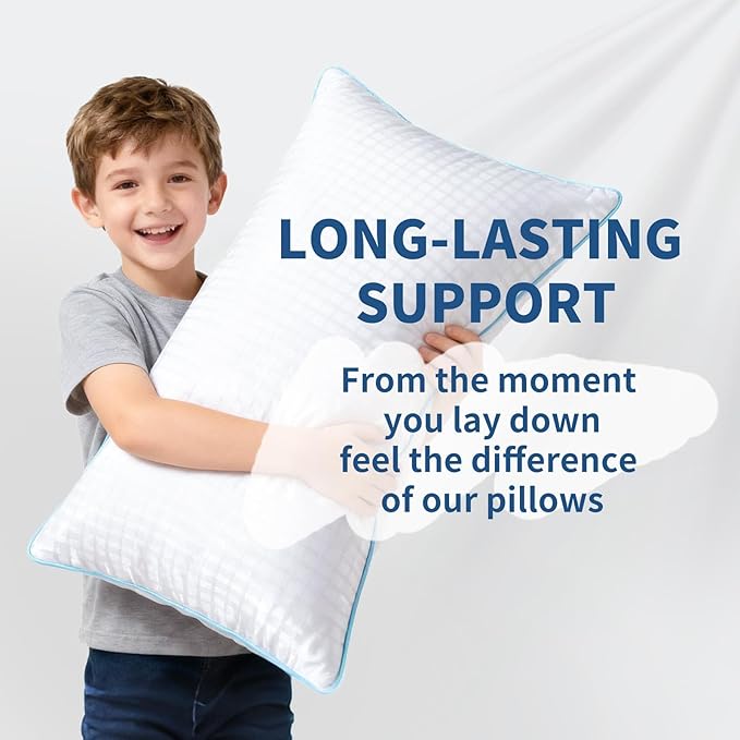Bed Pillows Queen Size Set of 2, Soft Fluffy and Supportive Hotel Collection Pillows 2 Pack for Side and Back Sleeper, Filled with Down Alternative Microfiber
