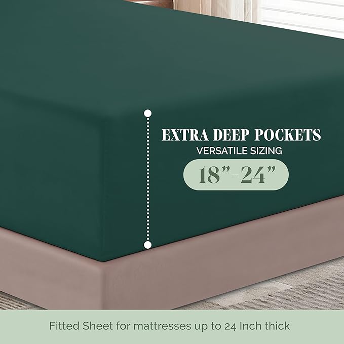 Elegant Comfort Luxury 1500 Premium Hotel Quality Microfiber 4-Piece Sheet Set - Soft, All Around Elastic 18-24 Inches Deep Fitted Sheet - Extra Deep Pocket Sheets, Twin/Twin XL, Hunter Green