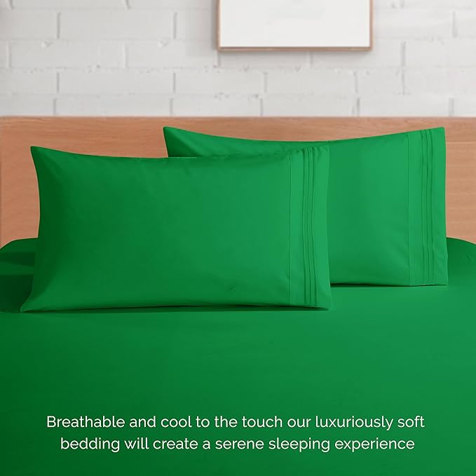 Elegant Comfort Luxury 1500 Premium Hotel Quality Microfiber 4-Piece Sheet Set - Soft, All Around Elastic 18-24 Inches Deep Fitted Sheet - Extra Deep Pocket Sheets, Full, Emerald Green