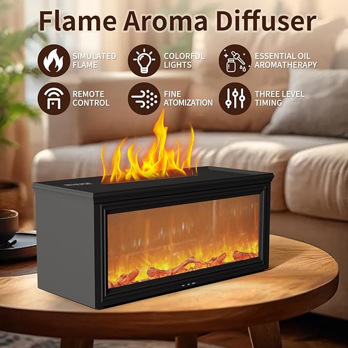 Essential Oil Diffuser 280ml, Flame Humidifier with Remote Control & 7 Color LED Lights, Ultrasonic Aromatherapy Diffuser for Home Bedroom Office(HY-05B)