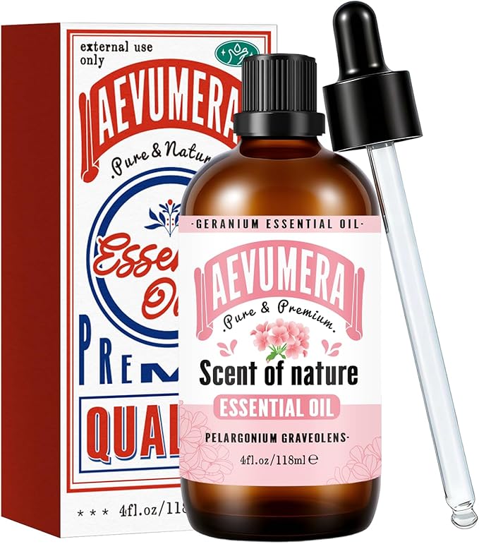 Geranium Essential Oil 4oz Pure and Natural Geranium Oil Essential Oil for Aroma Diffusers, Skin & Body Care, Massage, Bath, DIY Soap & Candle Making, 118ML
