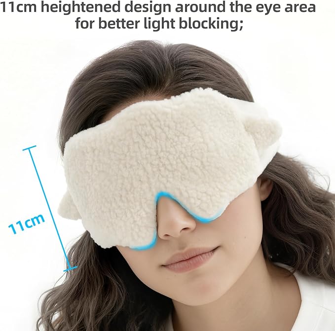 Cute Sleep Mask White for Women Men, 99.8% Blackout Adjustable Velcro Eye Mask, Soft Elastic Light Blocking Mask for Side Sleepers, Travel, Nap, Night Shift