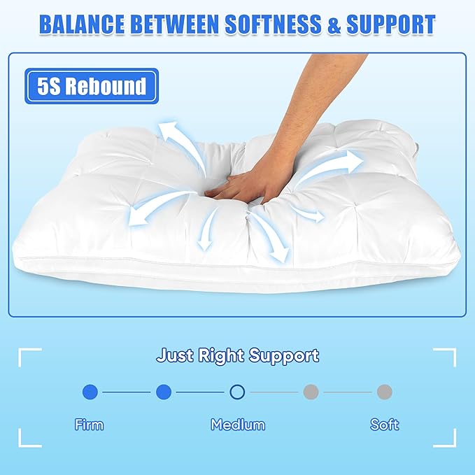 WESLEEPER Pillows Queen Size Set of 1 Pillow for Sleeping Christmas Pillows Hotel Pillows 20x30 -Inches Deep Sleep Neck Support Suitable for Supine, Prone, or Side-Lying Sleeping Positions