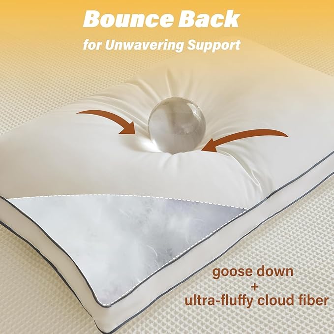 Goose Down Pillows for Neck Pain - Perfect Balance of Softness and Support,Relief for Side and Back Sleepers, Hotel Down Pillows King Size Set of 2