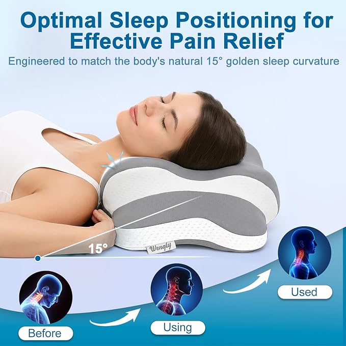 Sleep Apnea Pillow with Neck Pain & Snoring Relief-Orthopedic Cervical Pillow,Ergonomic Contour Memory Foam Pillow for Side,Back,Stomach,Dreamers Relief,Medium Firm Support (Gray, Queen Size)