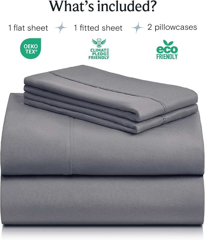 LuxClub 4 PC King Size Sheet Set Deep Pockets 18" Wrinkle Free Cooling Bed Sheets Machine Washable Hotel Bedding Silky Soft - Light Grey King