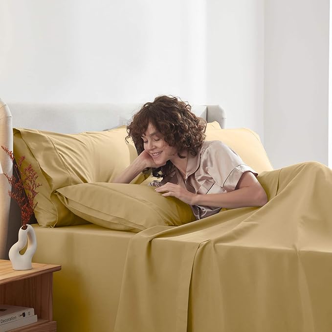 Nestl Extra Deep Cal King Sheet Set - 6 Piece Breathable & Cooling Sheets - Hotel Luxury Bedding Set w/18-24 Inch Deep Pockets - Easy & Secure Fit - Super Soft, Wrinkle Free & Comfy - Camel Gold
