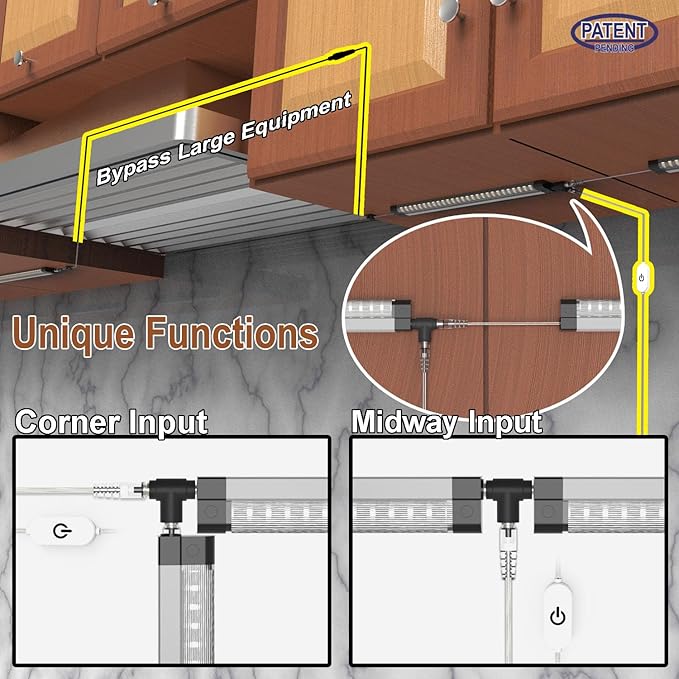 EBD LED Under Cabinet Lights Hardwired Built-in Adjustable Cable Midway Input Under Counter Lights for Kitchen Sink Light 9 Pcs 4050 Lm 6500K Super-Bright for Closet Shelves Shelf Locker & Bookcase