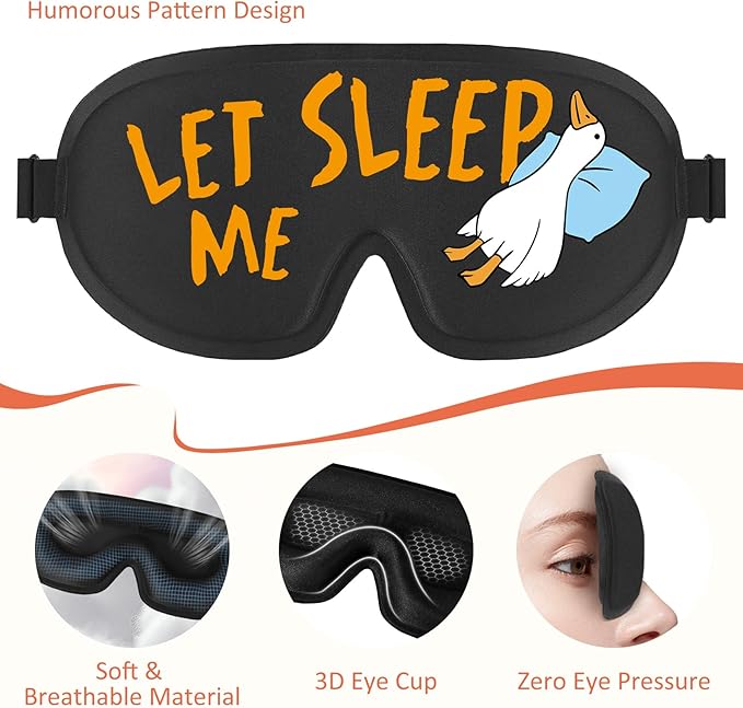 Funny 3D Zero Pressure Sleep Eye Mask for Men Women Side Sleeper, Adjustable Blackout Soft Breathable Eye Masks for Travel Nap Night Sleep, Humorous Gift Stocking Stuffers (LET ME Sleep)