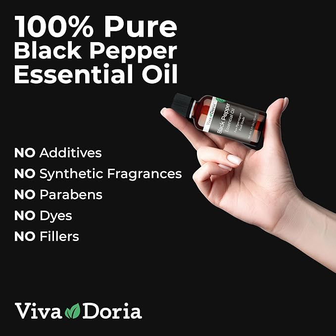 Viva Doria Black Pepper Essential Oil, 100% Pure, Natural Essential Oil, Undiluted, for Aromatherapy | Food Grade, 30 mL (1 Fluid Ounce)