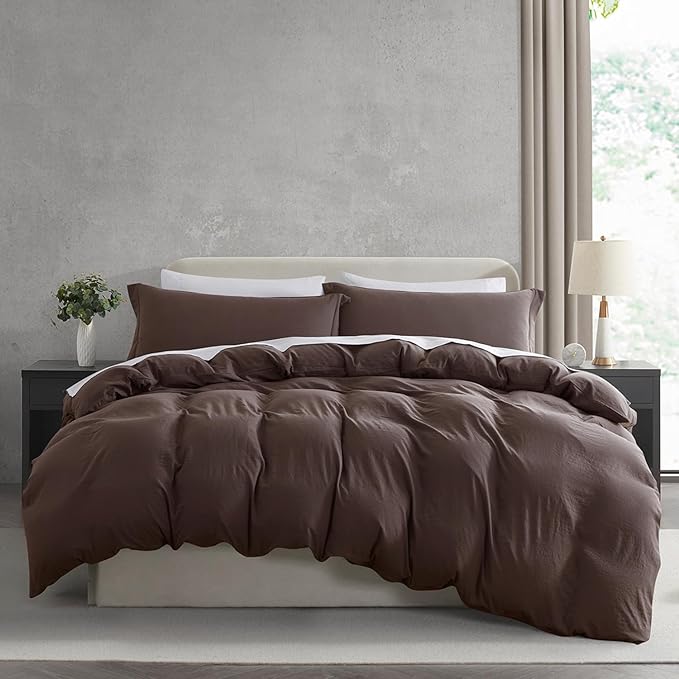 Nestl Chocolate Brown Duvet Cover Full Size - Soft Double Brushed Full Size Duvet Cover Set, 3 Piece, with Zipper Closure, 1 Duvet Cover 80x90 inches and 2 Pillow Shams