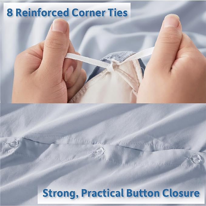 Nestl King Duvet Cover Set with Comforter Insert - Ice Blue 4 Piece 104x90 Duvet Cover & 2 Pillow Shams with White Quilted Down Alternative Comforter, Ultra Soft, All Season