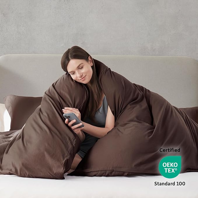 Nestl Chocolate Brown Duvet Cover Full Size - Soft Double Brushed Full Size Duvet Cover Set, 3 Piece, with Zipper Closure, 1 Duvet Cover 80x90 inches and 2 Pillow Shams