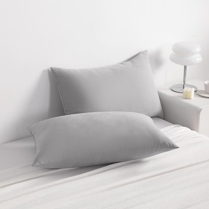 NTBAY Down Alternative Bed Pillows, Queen Size Set of 2, Machine Washable Soft Pillow for Back, Stomach or Side Sleepers, Soft Hotel Collection Pillows for Sleeping, Light Grey