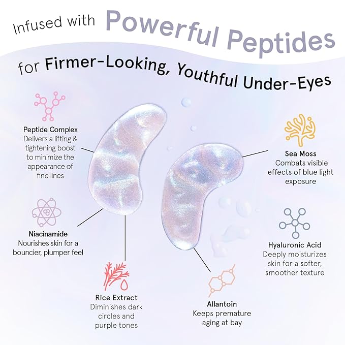 grace & stella Peptide Under Eye Patches with Niacinamide & Rice Extract - Firming Eye Masks for Dark Circles and Puffiness - Mothers Day Gift Bags - Vegan, Cruelty-Free (White, 24 Pairs)