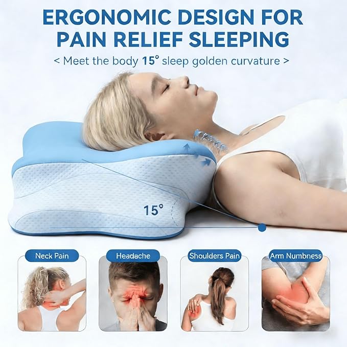 Cervical Pillow for Neck Pain – Ergonomic Memory Foam Bed Pillow for Side and Back Sleepers with Adjustable Height, Breathable Cooling Cover – Orthopedic Support for Spine Alignment
