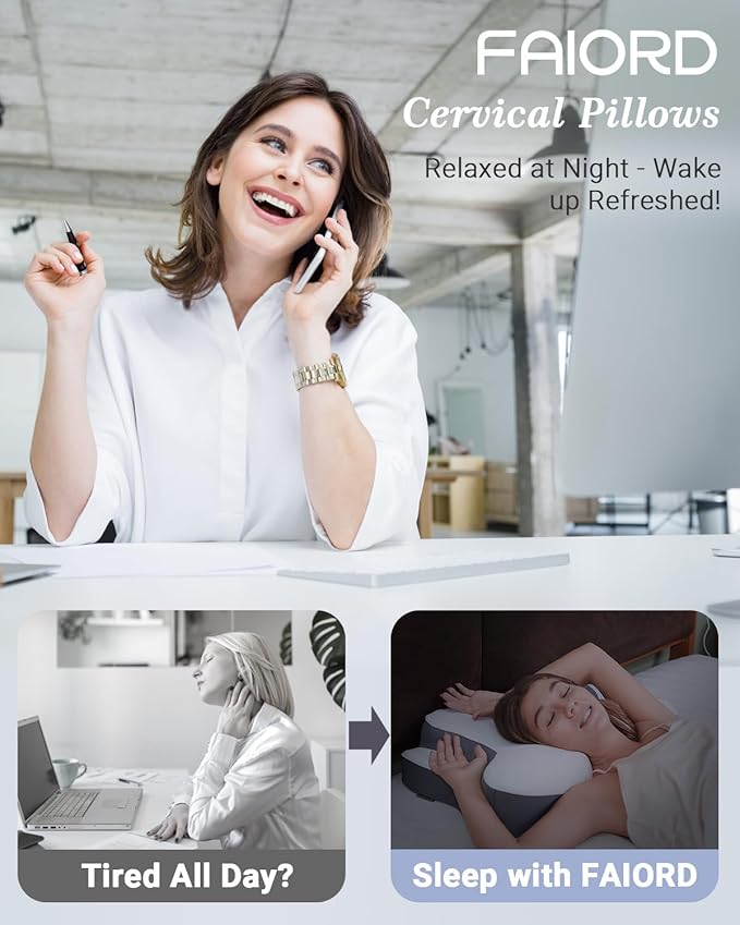 Cervical Pillow for Neck Pain Relief - Cooling Ergonomic Dual-Sided Orthopedic Neck Pillow with Ice Silk Pillowcase, Breathable Memory Foam Contour Pillow for Side, Back, Stomach Sleepers
