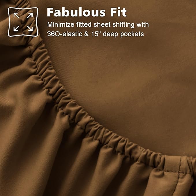 Cal King Size 4 Piece Sheet Set - Comfy Breathable & Cooling Bed Sheets Set, Soft and Wrinkle Free, Deep Pockets, Easy & Secure Fit, Hotel Luxury Bedding for Women, Men - Oeko-Tex - Brown