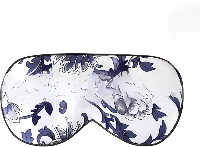 100% Nature Silk Sleep Mask Double-Sided Mulberry Silk Shading Eye Mask, Blue&White Porcelain