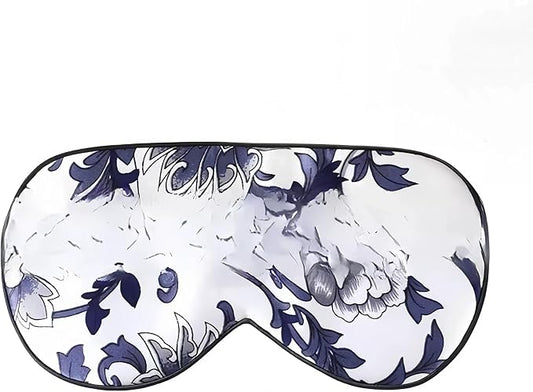 100% Nature Silk Sleep Mask Double-Sided Mulberry Silk Shading Eye Mask, Blue&White Porcelain