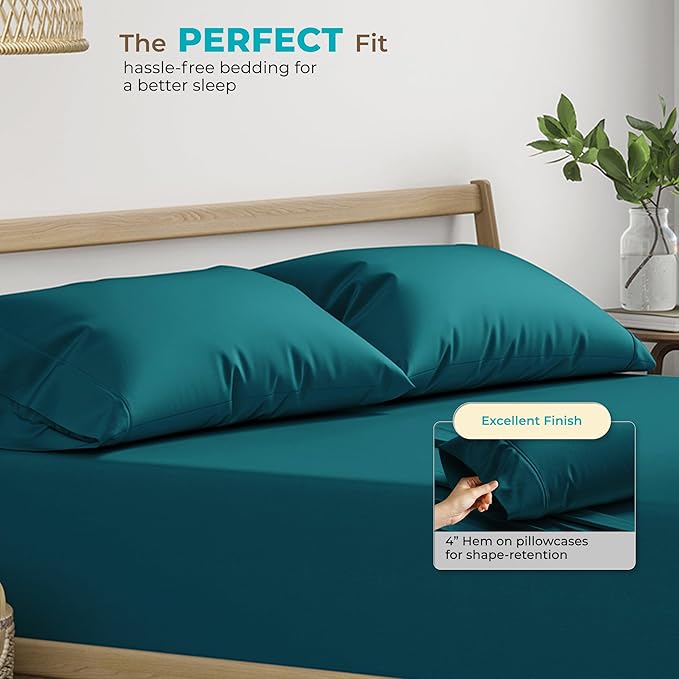 Thread Spread 100% Egyptian Cotton Queen Pillow Cases Set of 2 - Luxury 800 Series Euphoria Collection Queen Pillow Cases (Teal), Soft Cooling Hotel Cotton Pillowcases, Fits Standard Pillows