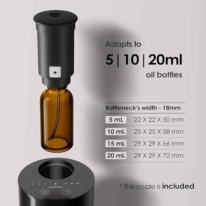 Airversa Waterless Essential Oil Diffuser Starter Kit with 2x20mL Hotel Fragrance Oils for Car Home Office, Cordless Battery Operated Scent Air Cool Mist Diffuser, Mist/Timers, Gift for Mom, Black Kit