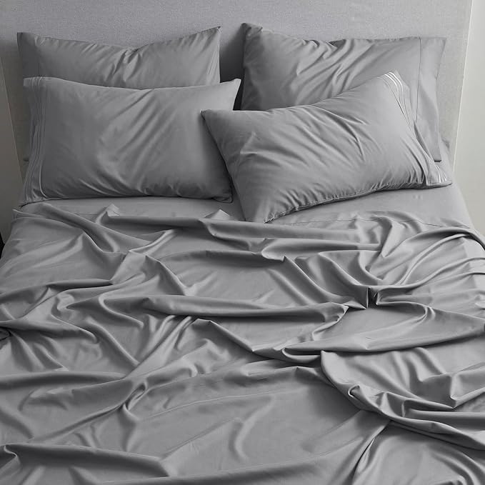 Clara Clark King Sheets - Hotel Luxury 6 Piece Bed Sheets for King Size Bed - Soft Bedding Sheets & Pillowcases, Fits Mattress up to 16 inch deep. King, Medium Grey