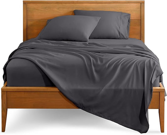 Bare Home Split Head Flex King Sheet Set - 1800 Ultra-Soft Microfiber Bed Sheets - Double Brushed - Deep Pockets - Easy Fit - 4 Piece Set - Bedding Sheets & Pillowcases (Forged Iron Grey)