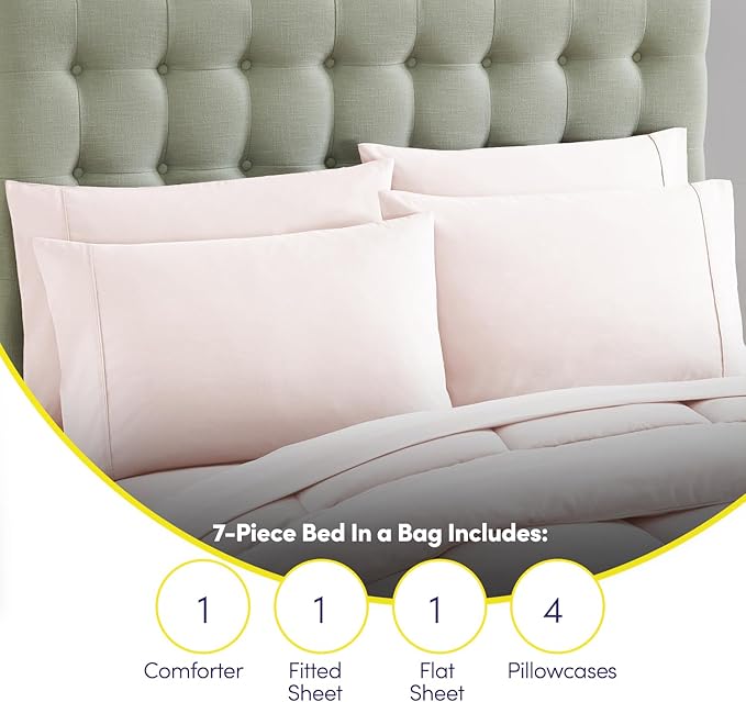 RV Short Queen Comforter Set for RV Camper - Comforter Set with Fitted & Flat Sheet, 4 Pillowcases - Tailored for RV Short Queen Beds - Cozy Essentials for Your RV Bedroom, Pale Pink